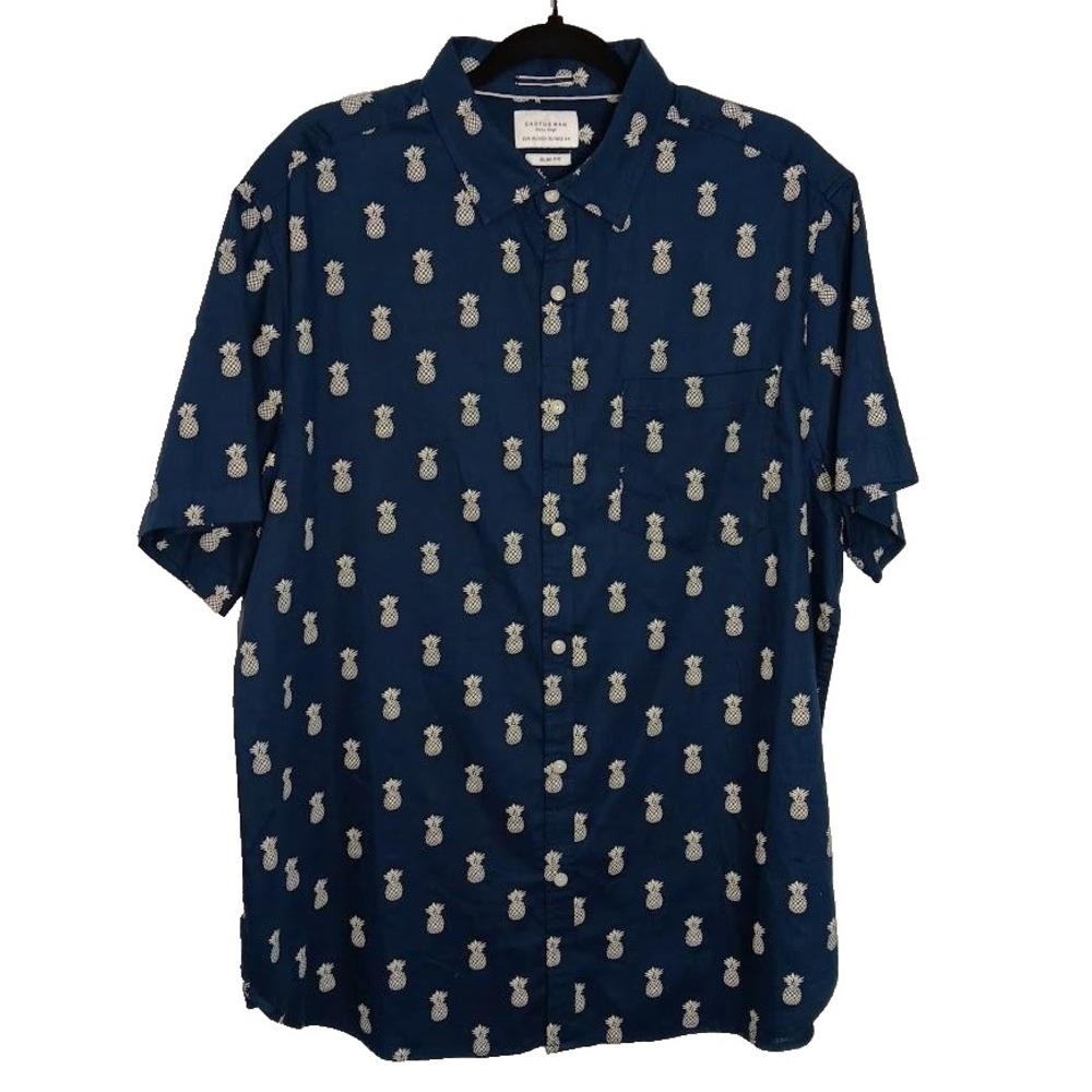 Cactus Man Shirt Mens XL Pineapple Print Slim Fit Short Sleeve Casual Summer